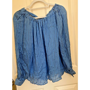 Marie Oliver Blue Print Silk Long Sleeve Blouse Sz XS